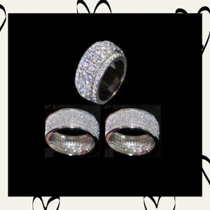 ❤️ 3 Silver Plated Rings - 1 Paved Zirconia Sz 6m M - 2 Paved Zirconia Sz 7 W